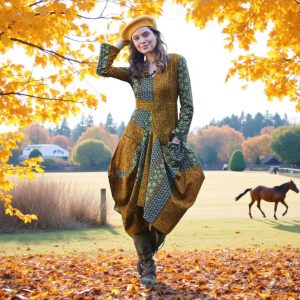 V Neck Boho Long Sleeve Asymmetric Dress With Nan