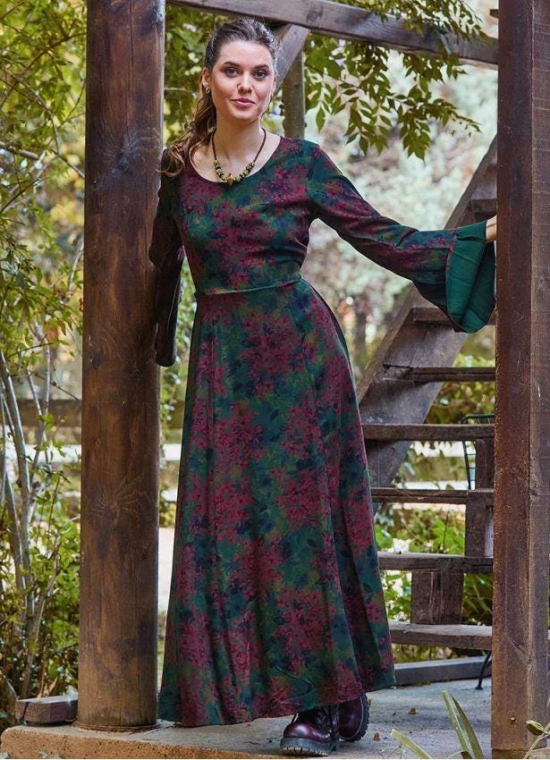 Off Shoulder Green Maxi Dress: Viscose Flared Sleeve